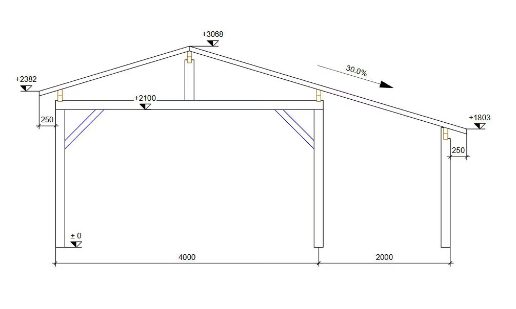 Carport 1 Fahrzeug Vincennes 18B – asymmetrisches Satteldach – 22,75m² nicht überdacht – Bild 2