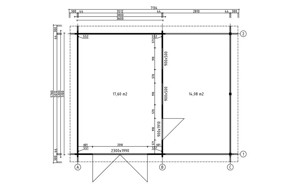 Garage Flachdach mit Vordach DRÔME 44mm – 17,6m² Innenraum + Vordach – Bild 2
