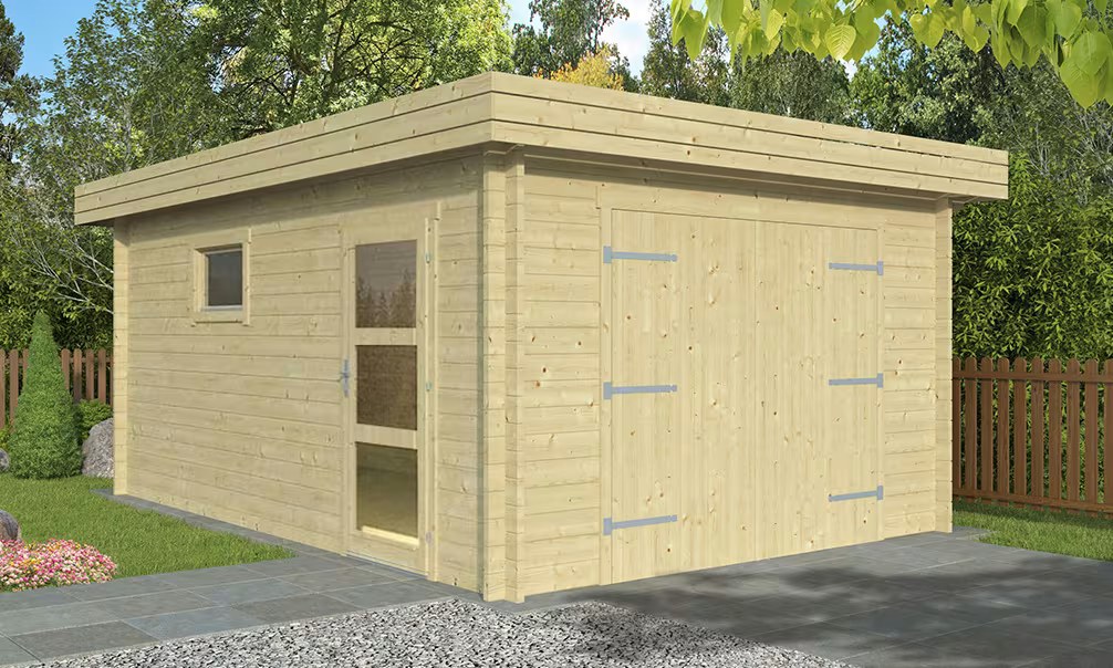 Garage HAMBURG, Flachdach – Bohlen 44mm – 18,30m² Innenraum