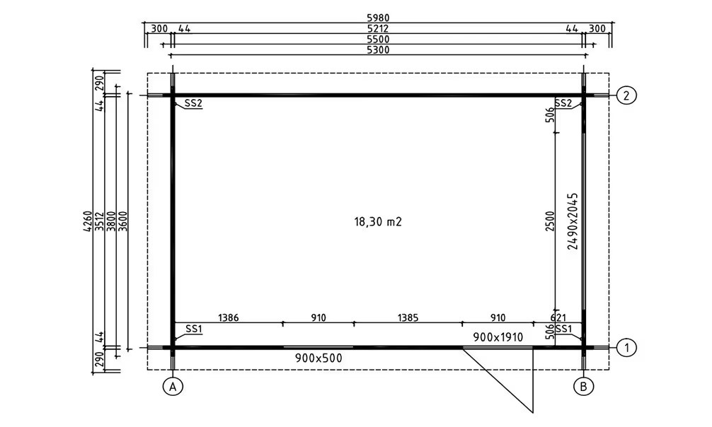 Garage HAMBURG, Flachdach – Bohlen 44mm – 18,30m² Innenraum – Bild 2