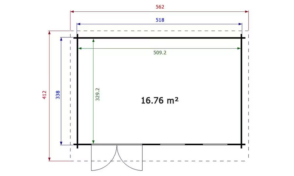 Gartenhaus BORDEAUX 44mm – 16,8m² Innenraum – Bild 2