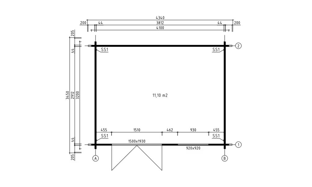 Gartenhaus CHAUMONT 44mm – 11,1m² Innenraum 390x300cm – Bild 2