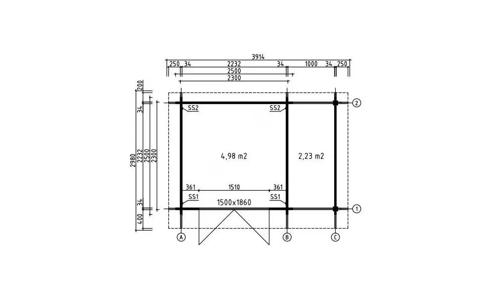 Gartenhaus ROCHEFORT 34mm – 4,98m² Innenraum 230×230 cm – Bild 2