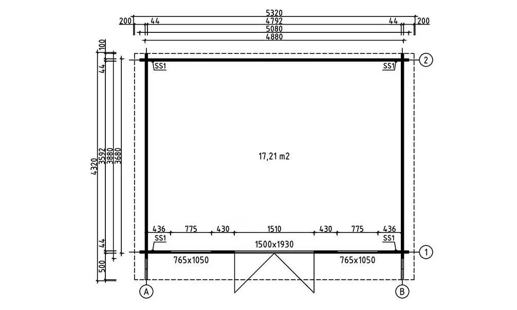 Gartenhaus MALAGA 44mm – 17,21m² Innenraum 488×368 cm 44mm – Bild 2
