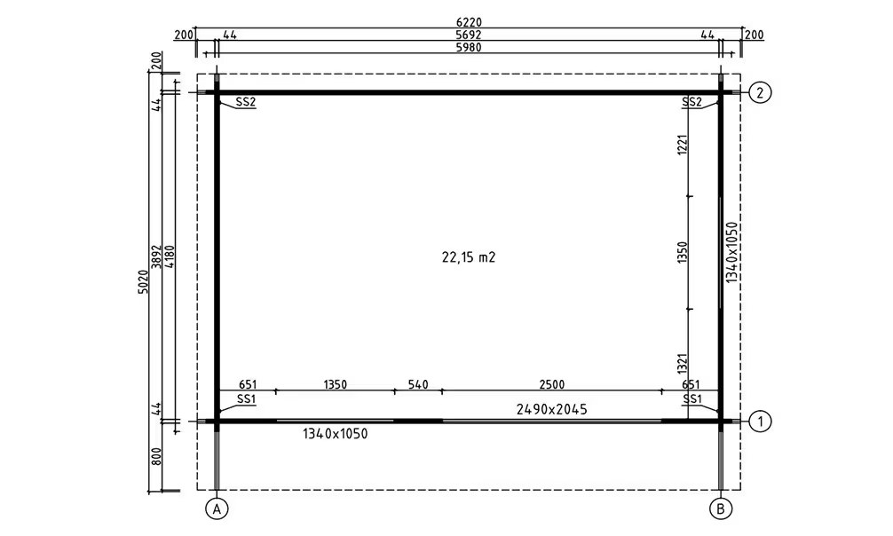 Werkstattgarage Leucate A Bohlen 44mm – 22,15m² Innenraum – Bild 3