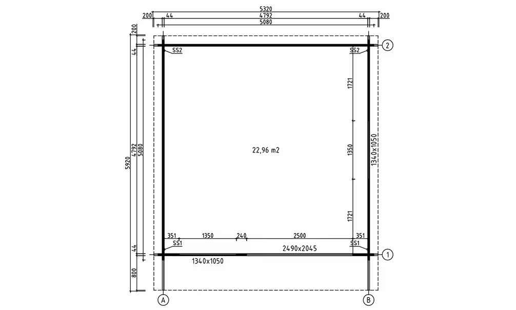 Werkstattgarage Leucate B Bohlen 44mm – 22,96m² Innenraum – Bild 3