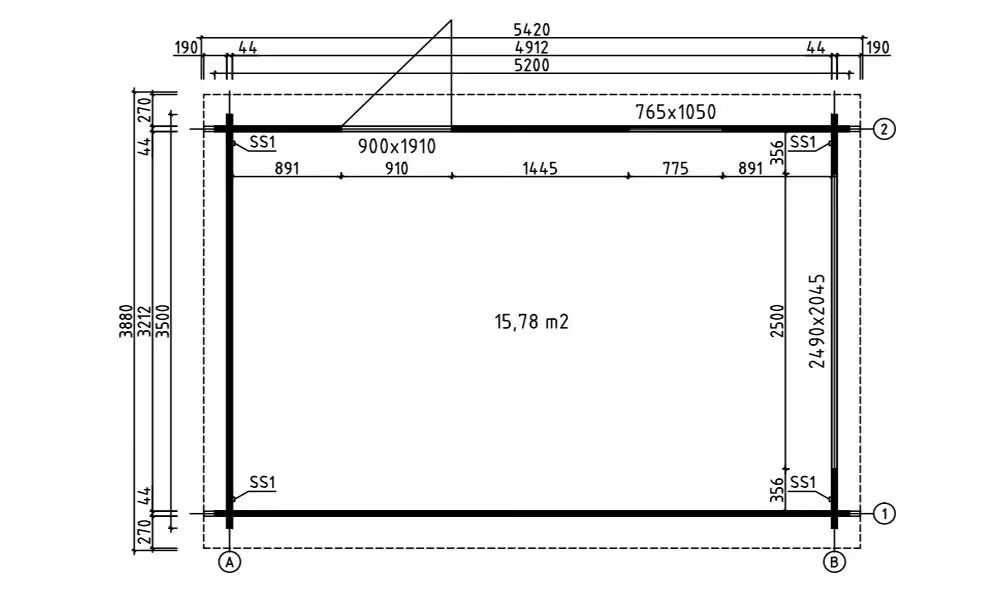 Garage 1 Fahrzeug Loire | 44mm | 330×500 | 15,76m² – Bild 2
