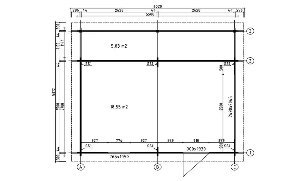 Holzgarage mit Vordach NANTES 44mm – 18,6m² Innenraum – Bild 2