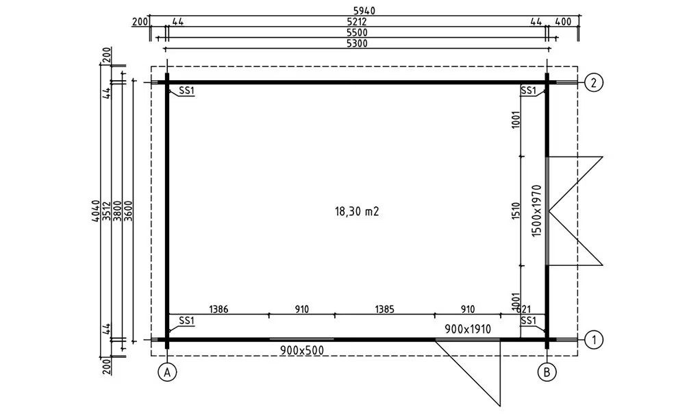 Gartenhaus ARRAS 44mm – 18,30m² Innenraum 360x530cm – Bild 2