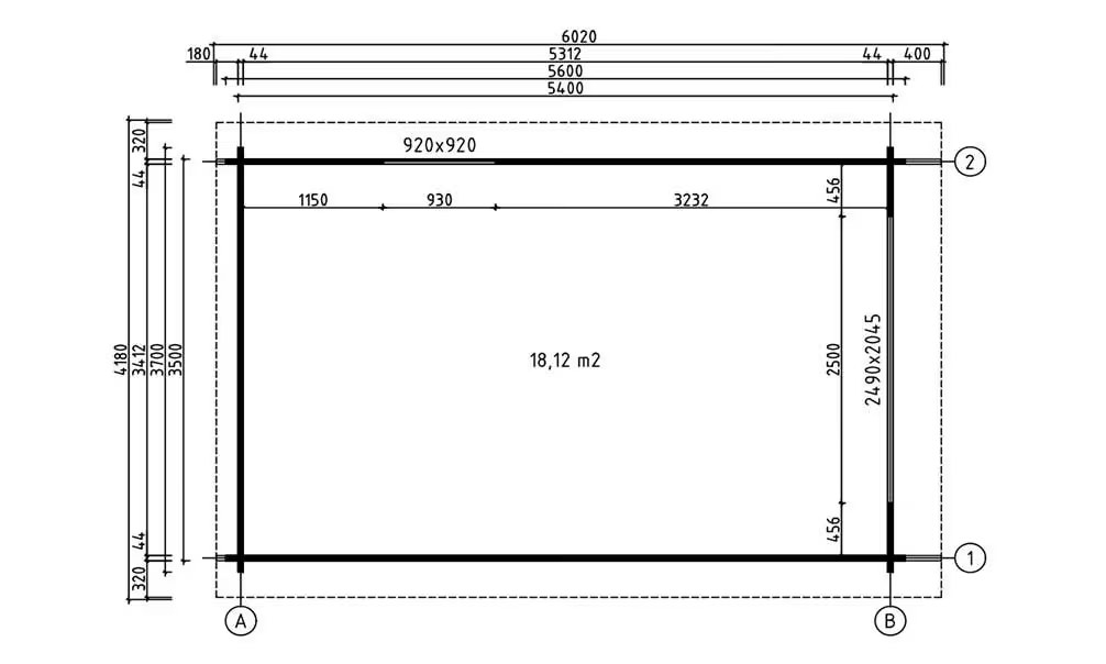 Holzgarage Pau – Bohlen 44mm – Satteldach – 18,7m² Innenraum – Bild 2