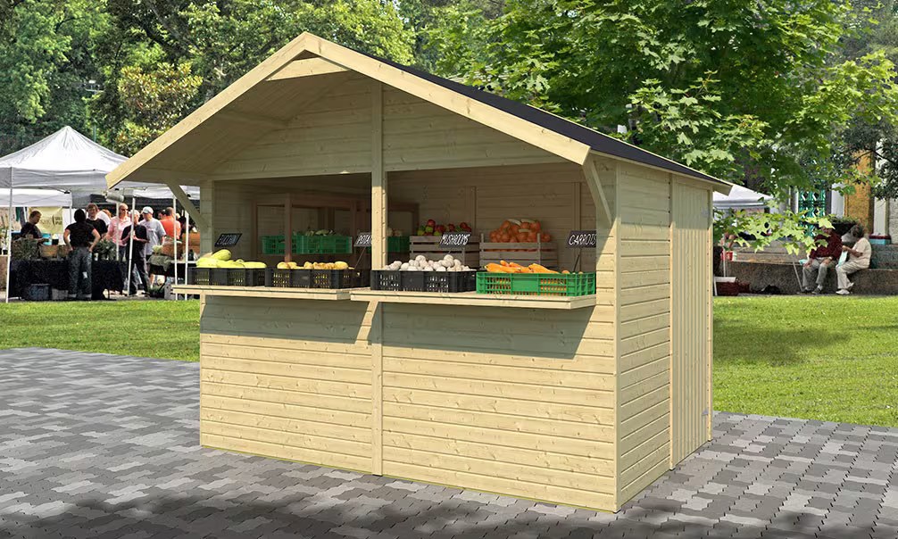 Gewerblicher Kiosk Tolga 3x2m in Fichte-Holzplatten 16mm