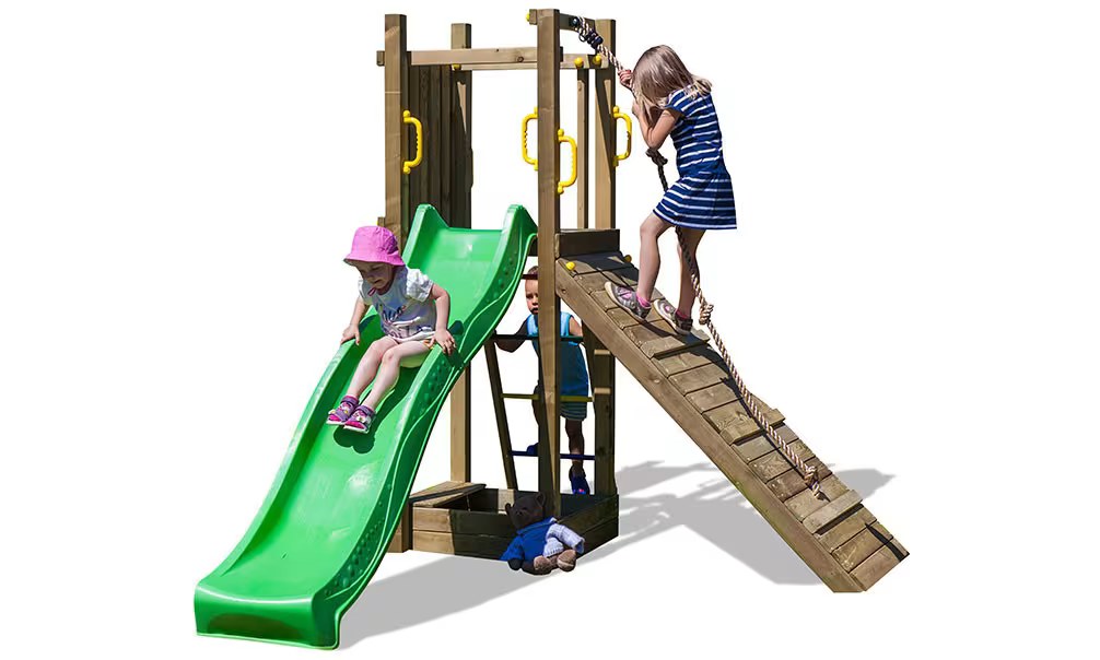 Kletterturm für Kinder aus druckimprägniertem Holz Funny 3 mit Rutsche und Sandkasten Fungoo