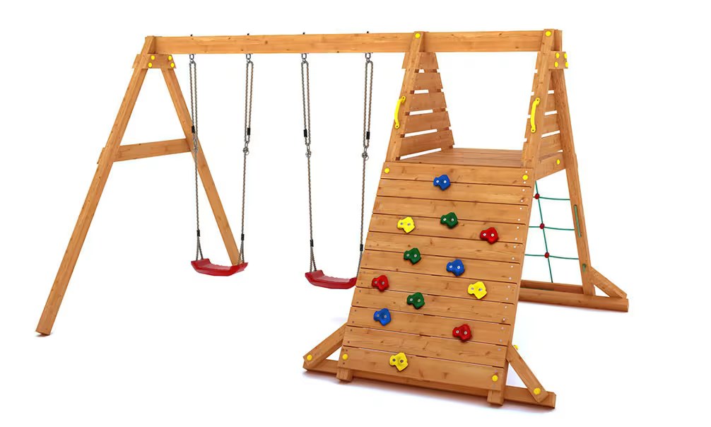Spielturm für Kinder aus lasiertem Holz Spider King Doppelschaukel