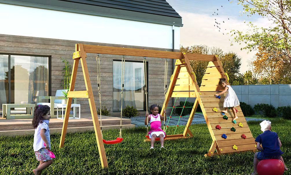 Spielturm für Kinder aus lasiertem Holz Spider King Doppelschaukel – Bild 3