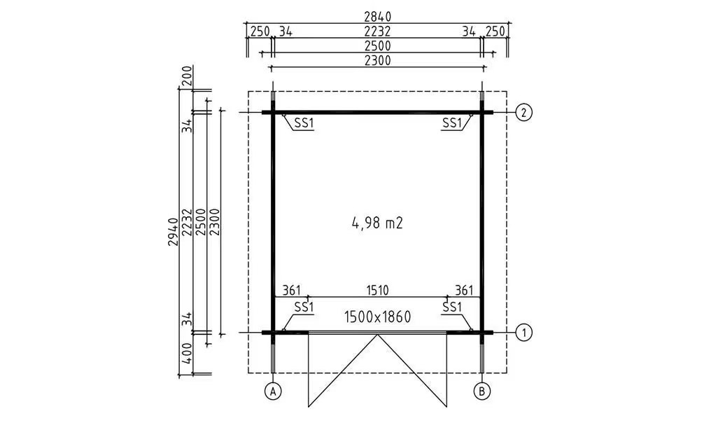 Gartenhaus BRETAGNE 34mm – 5m² Innenraum 230×230 cm 34mm – Bild 2