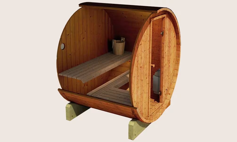 Sauna-Fass Liminka, thermisch behandeltes Holz 42mm, Außensauna – Bild 2