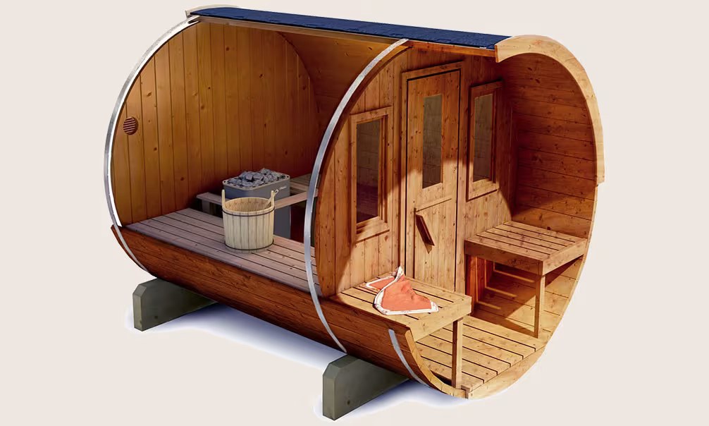 Fass-Sauna 250, Fass-Sauna 2,5 x 2,05m, Außen-Sauna – Bild 4