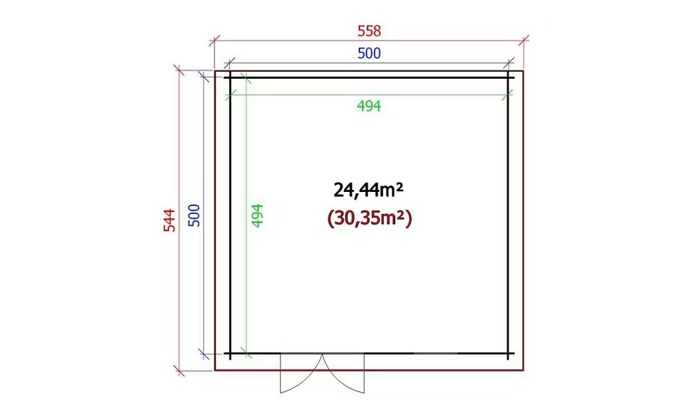 Gartenhaus Grand Garonne 28mm – 24,44m² Innenraum 500×500 cm – Bild 2