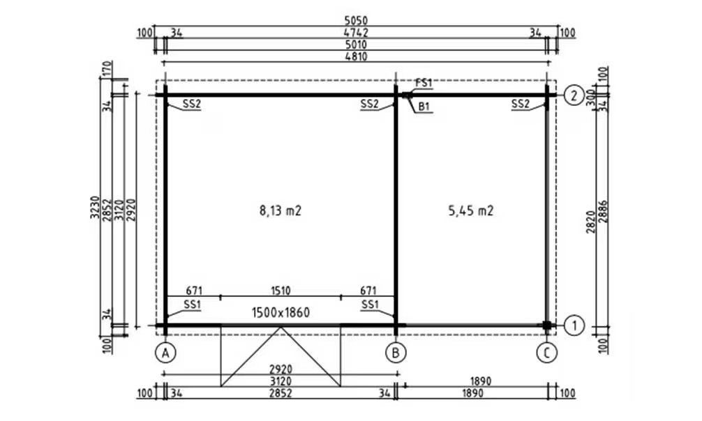 Gartenhaus Tampa 34mm – 8,13m² Innenraum + Vordach 5,45m² 485×292 cm – Bild 2