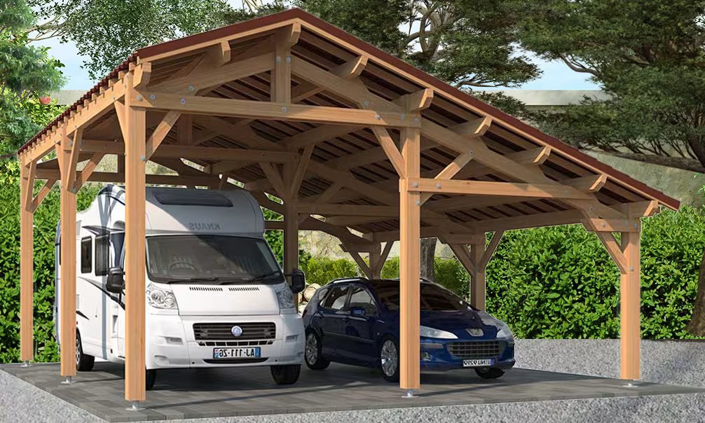 Carport für Wohnmobil Oxalis Satteldach 7,30×8,76m Douglasie – Bild 2