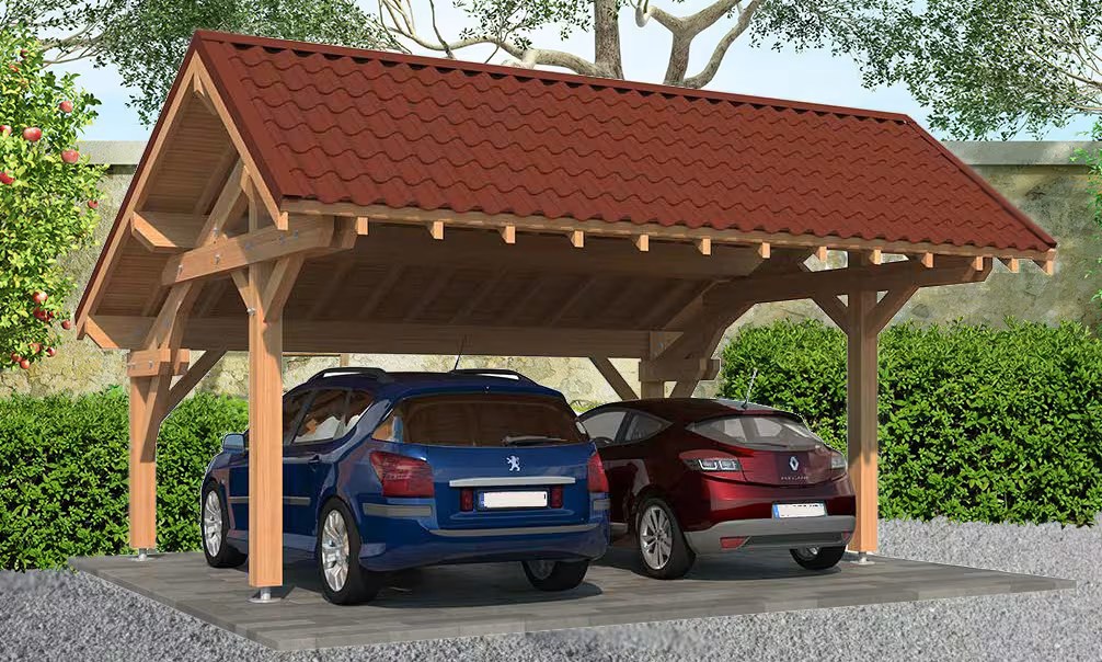 Doppelcarport Holz Ixora Satteldach 6,30×5,41m Douglasie – Bild 2