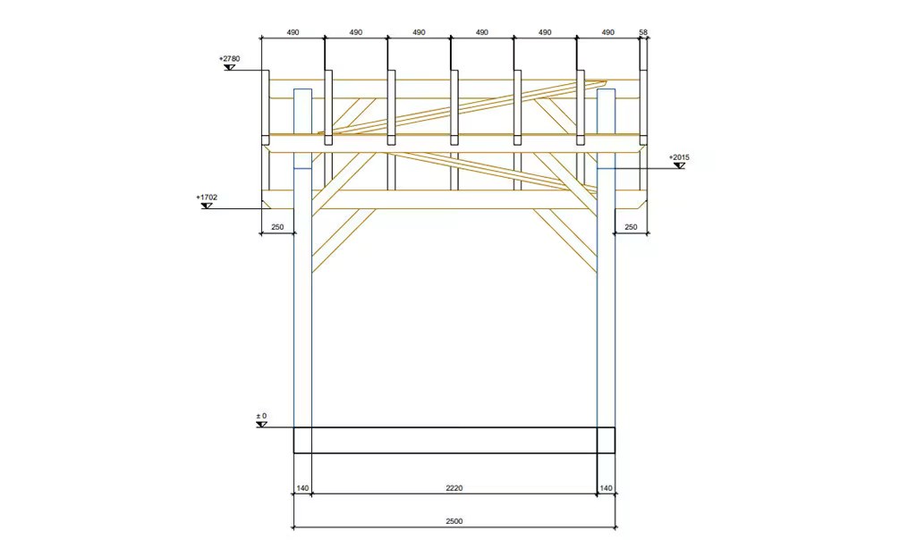 Carport 1 Fahrzeug Volcan 11 asymmetrisch – 14,52m² nicht überdacht – Bild 2