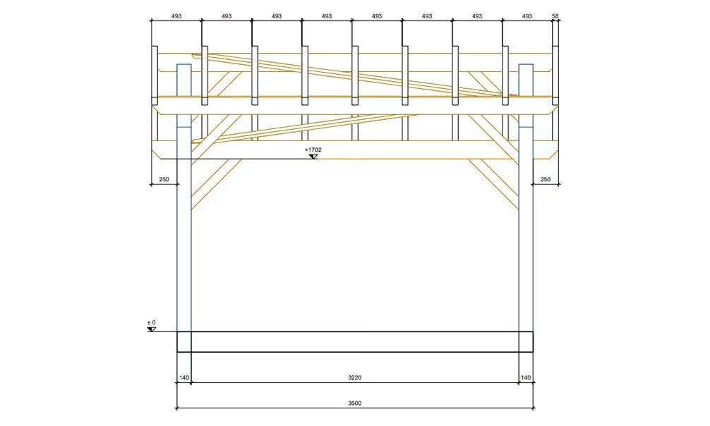 Carport 1 Fahrzeug Volcan 15 asymmetrisch – 19,36m² nicht überdacht – Bild 2