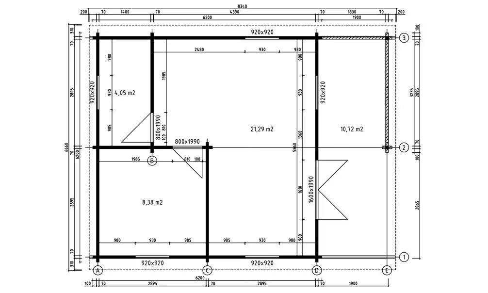 Freizeitgartenhaus Oregon, 70mm Brettschichtholz, Fläche 38,44m² – Bild 2