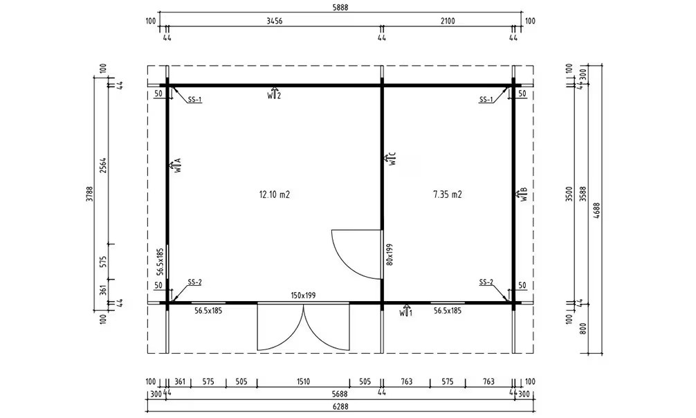 Holzgartenhaus 2 Zimmer BARBADOS 4 44mm – 19,6 m² Innenraum – Bild 2