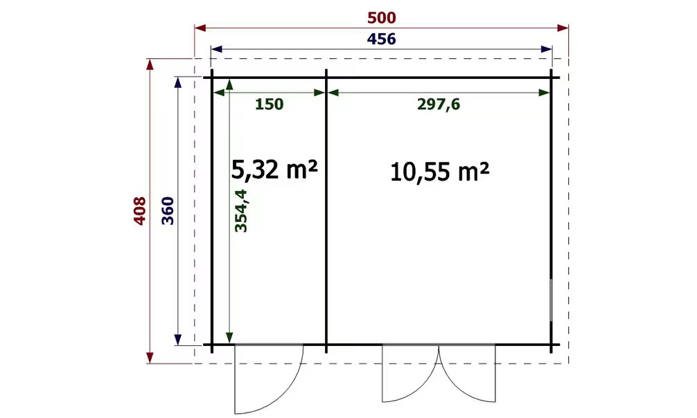 Gartenhaus CARROZ 28mm – 16m² Innenraum 456×360 cm – Bild 2