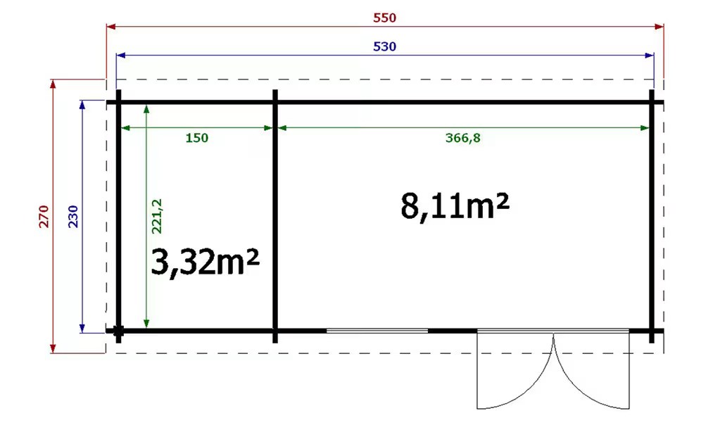 Gartenhaus LORIENT C 44mm – 8,20m² Innenraum + 3,3m² – Bild 2