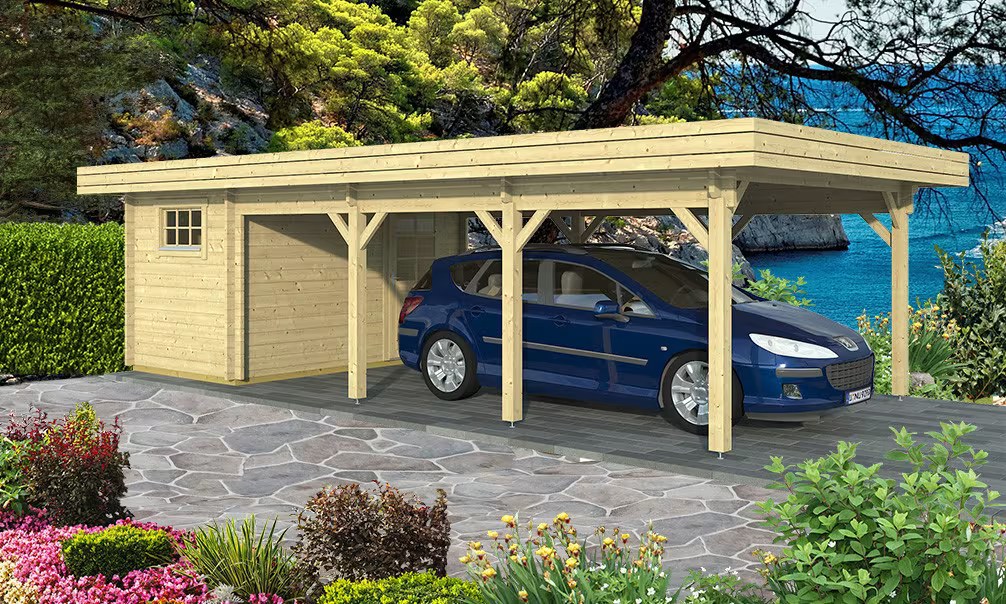 Carport Flachdach mit Abstellraum Reims – 39,78m² überdacht