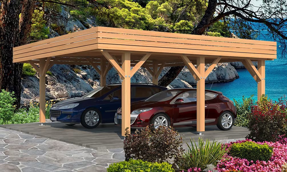 Doppelcarport Flachdach Iberis – Holzcarport Bausatz Douglasie – Bild 2