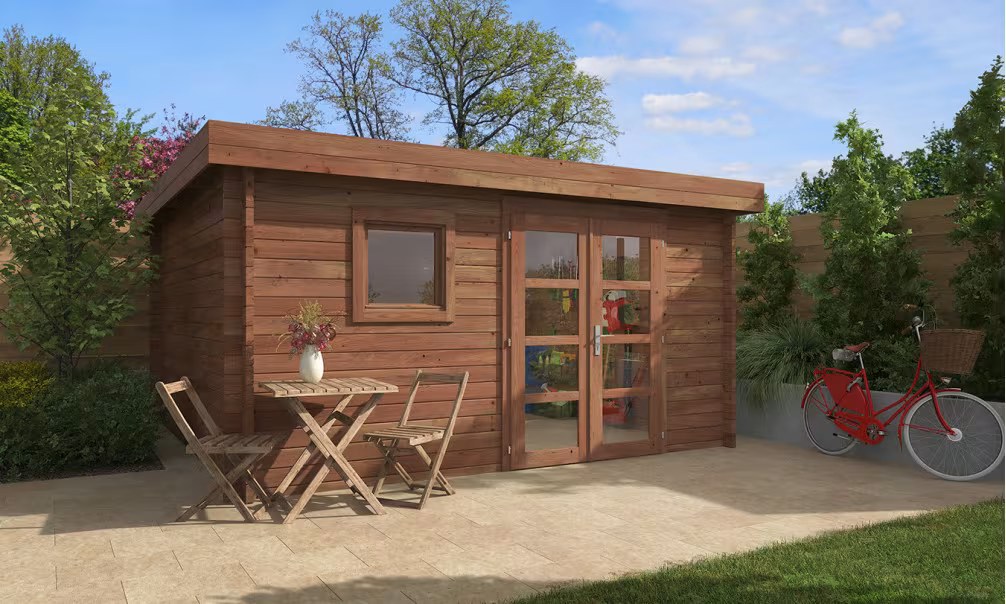 Gartenhaus Marseille 15 kesseldruckimprägniert 44mm – 14,53 m² Innenraum 390×390 cm