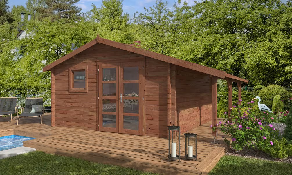 Behandeltes Gartenhaus Aubagne 15 Pultdach – Ep 44 mm – 14,53m² Innenraum