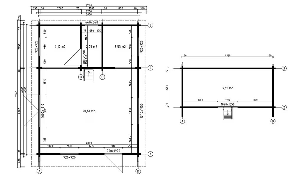Freizeitgartenhaus Volta Bohlen Brettschichtholz 70mm – 31 + 10m² Innenraum – Bild 3