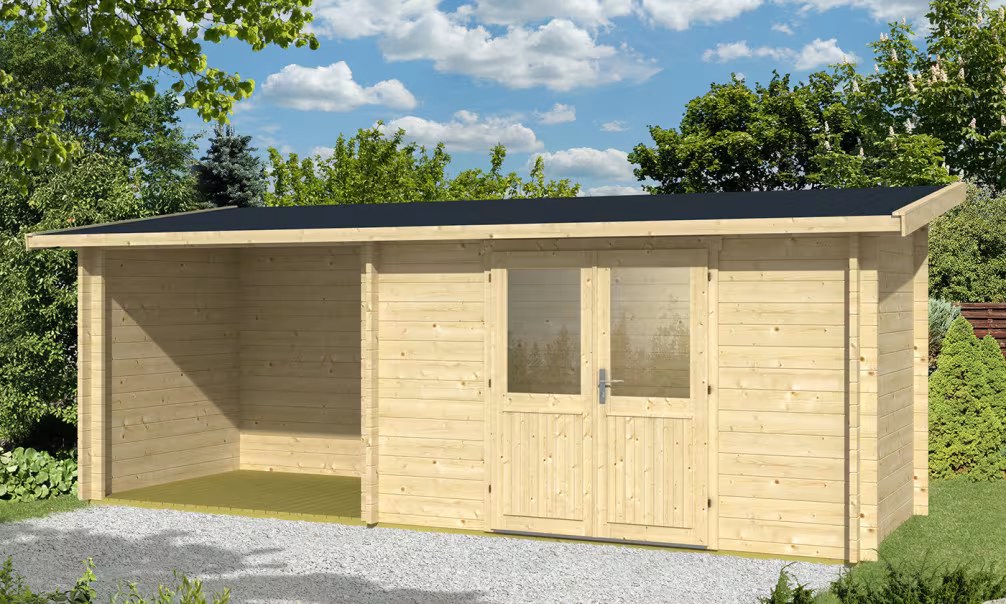 Gartenhaus TARBES 44mm - 6,3m² Innenraum + 4,9m² 600x200 cm