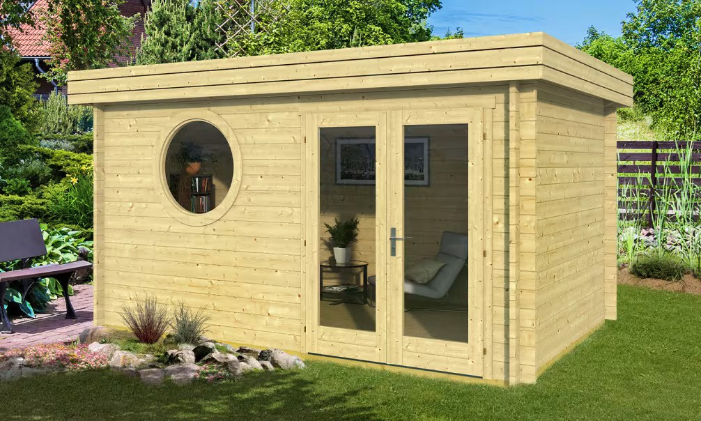 Gartenhaus UZES 44mm – 11,28m² Innenraum 428×278 cm