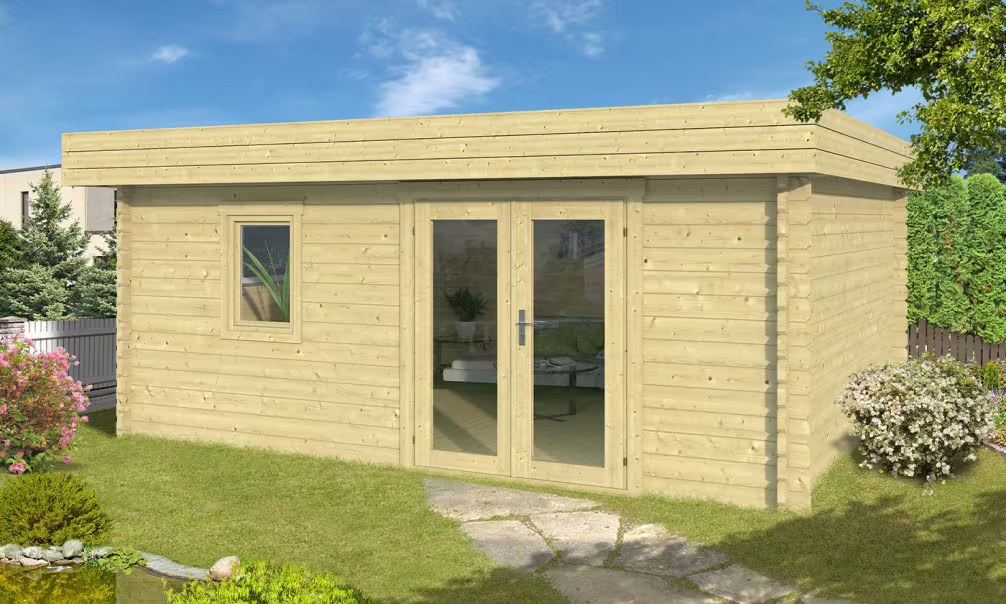 Gartenhaus NEW YORK 21F 70mm Brettschichtholz – 18,76m² Innenraum