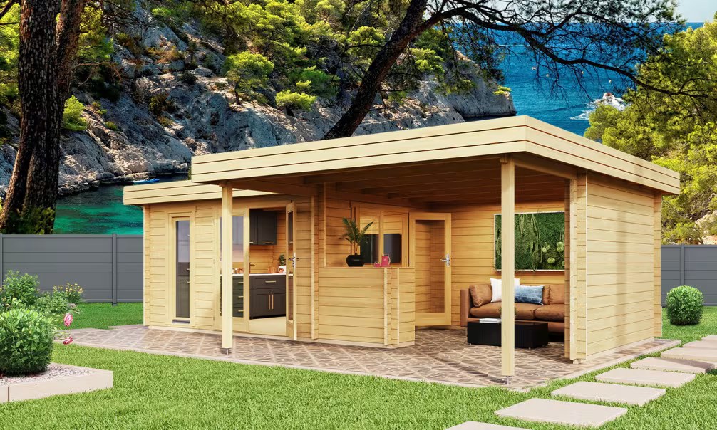 Gartenhaus LUXEMBOURG 44mm - 11,6m² + 18,2m² 380x320 cm