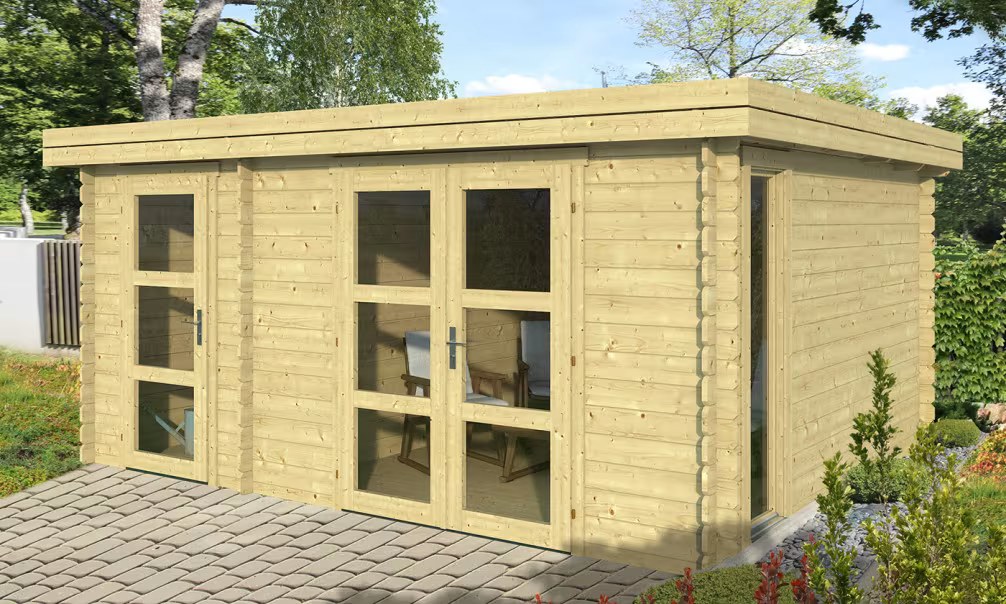 Gartenhaus HAZEBROUCK 28mm – 15,96m² Innenraum 456×360 cm