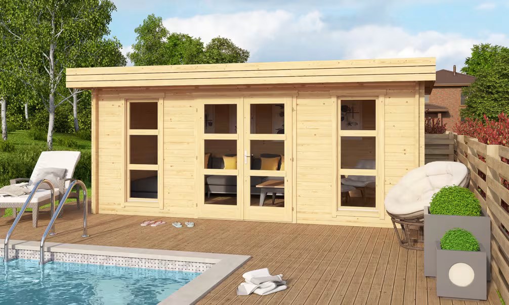 Gartenhaus CANNES A – 44mm – 16,8m² Innenraum 519×339 cm – Bild 3
