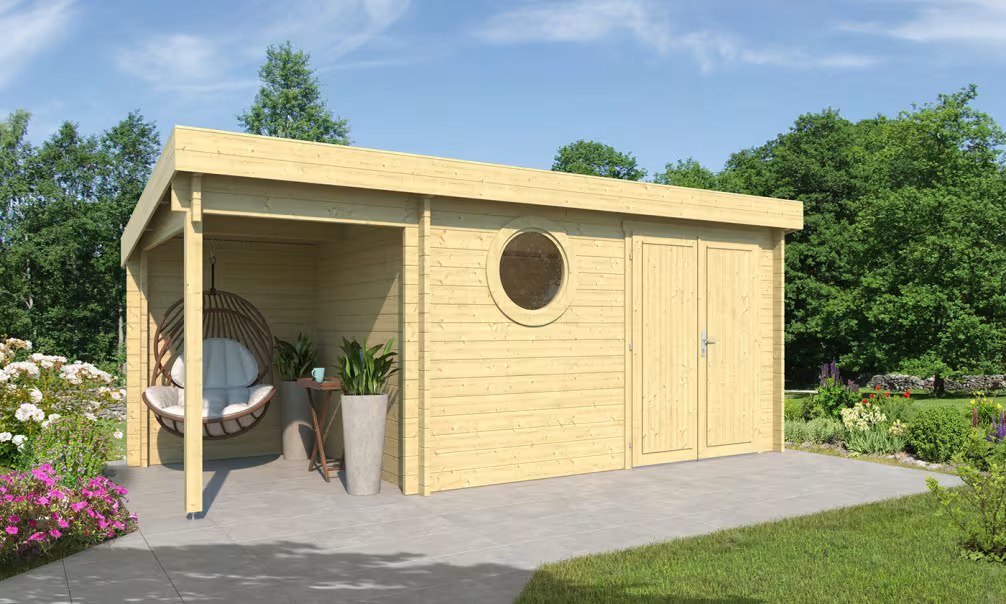Gartenhaus LORIENT C 44mm – 8,20m² Innenraum + 3,3m²