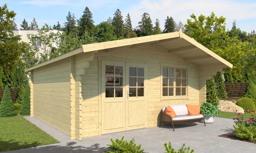 Gartenhaus SEVILLE 44mm - 22,7m² Innenraum 485x485 cm 44mm