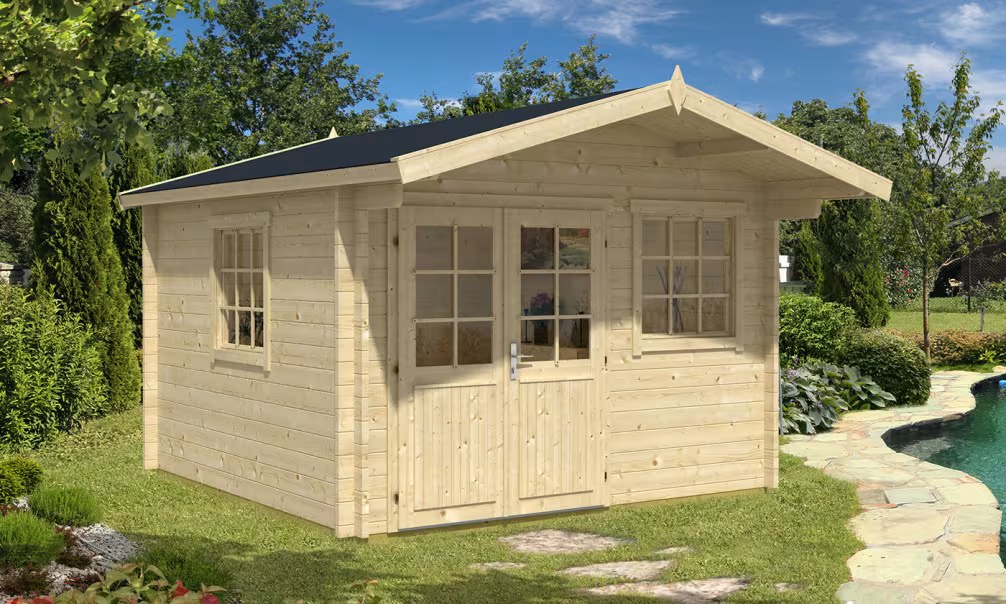 Gartenhaus PORQUEROLLES 44mm - Boden inklusive - 10,3m² 330x330…