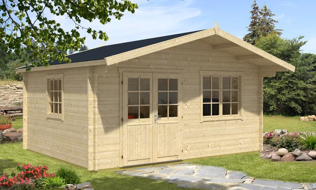 Gartenhaus MANDELIEU 44mm ohne Fußboden – 17,5m² Innenraum 480×38…