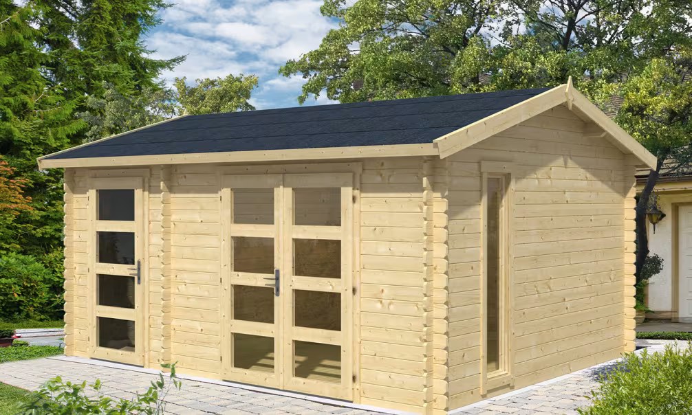 Gartenhaus CARROZ 44mm – 15,56m² Innenraum 456×360 cm