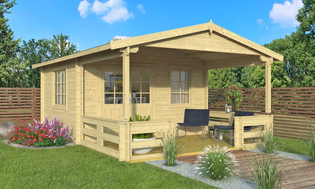 Gartenhaus mit Terrasse BLOIS 44mm - 12,3m² Innenraum + 8,6m² 3…