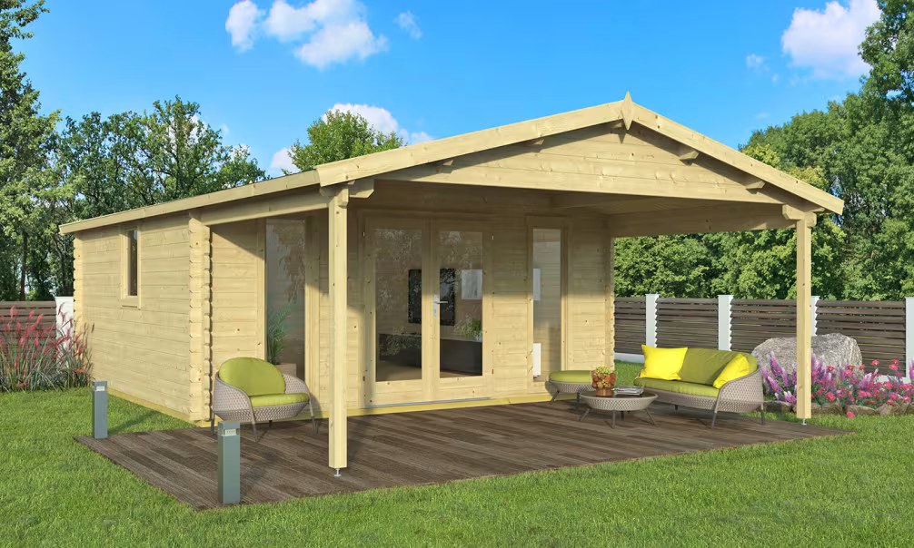 Gartenhaus ARLES 44mm - 22,2m² Innenraum + 12,3m² 480x760 cm