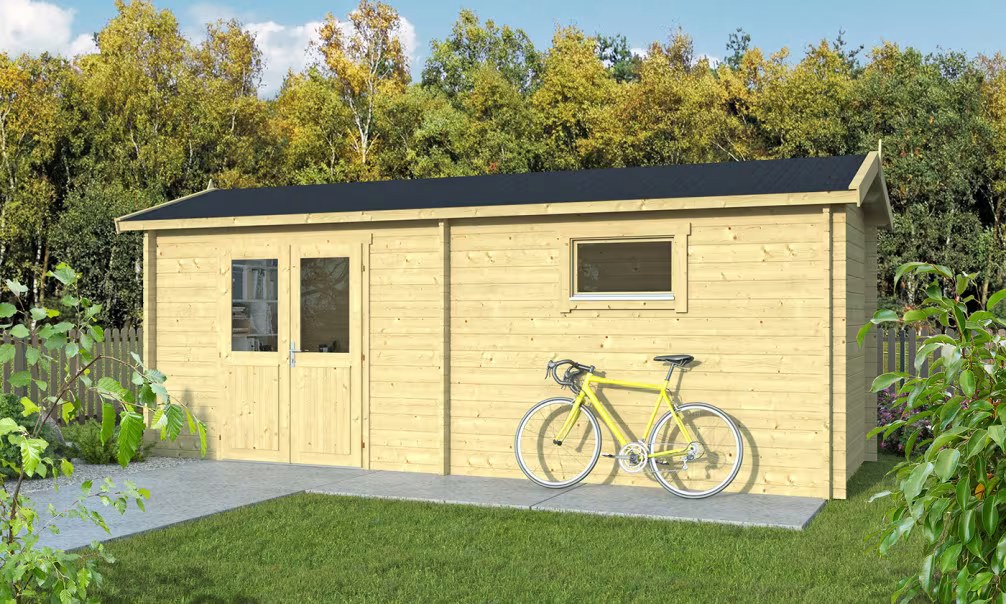 Gartenhaus AQUITAINE 44mm ohne Fußboden – 13,30m² Innenraum 610x…